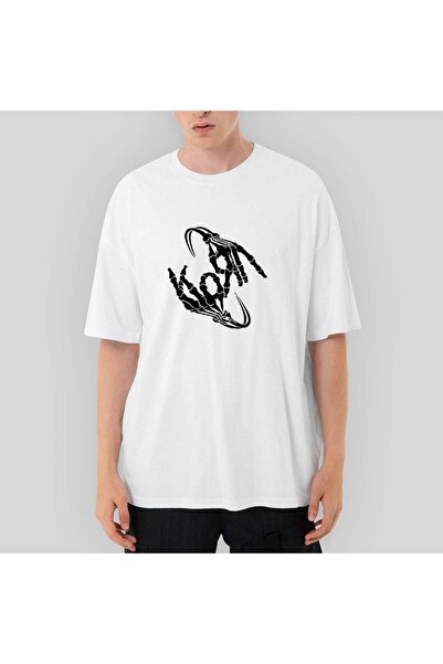 CrowsGate تي شيرت أبيض كبير الحجم من Korn Bone Hand مقاس M