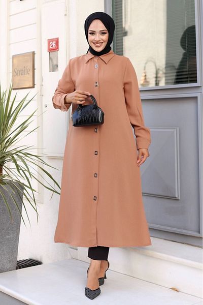 ALNİSS COLLECTİON Long Hijab Tunic - Square Snap Button