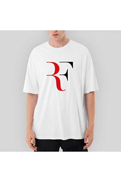 CrowsGate Λευκό μπλουζάκι με έγχρωμο λογότυπο Roger Federer oversized