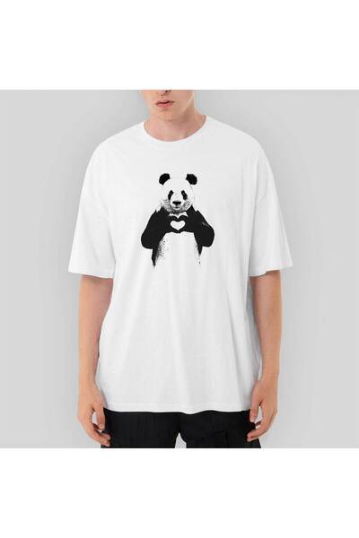 CrowsGate Μαύρο μπλουζάκι Panda Love oversized