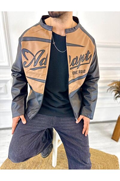 elkumoda Δερμάτινο μπουφάν Bomber Jacket Δερμάτινο παλτό Oversize College Jac...