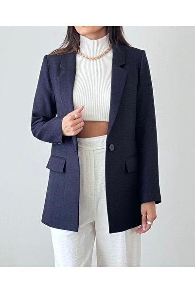 BONJOVİN PARİS Yün efekt lacivert blazer ceket