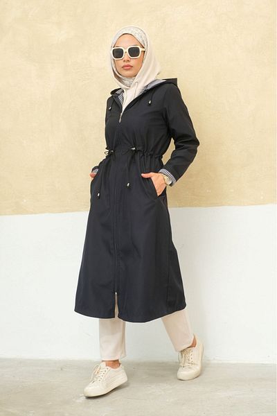 ALNİSS COLLECTİON Plus Size Zippered Self Lined Long Hijab Trench Coat