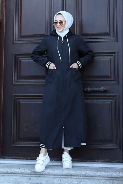 ALNİSS COLLECTİON Αδιάβροχο ολόσωμο μακρύ παλτό με ριμπ λεπτομέρεια με φερμουάρ