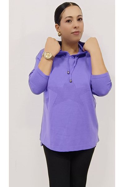 AKŞEN GİYİM Plus Size Seasonal Thin Knitwear Woven Hooded Star Printed Tunic Size Sweater