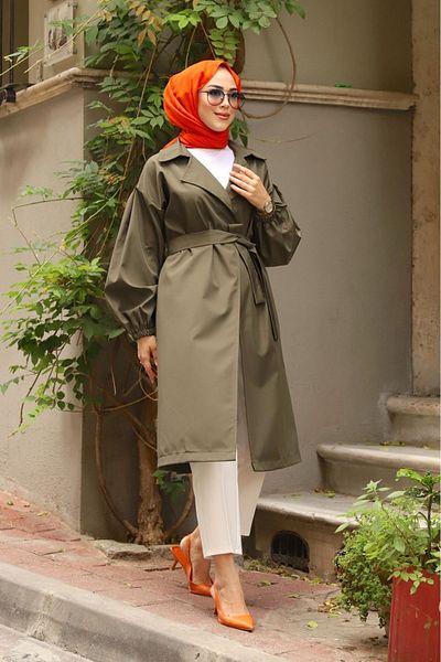 ALNİSS COLLECTİON Καρό καμπαρντίνα με ζώνη μέσης