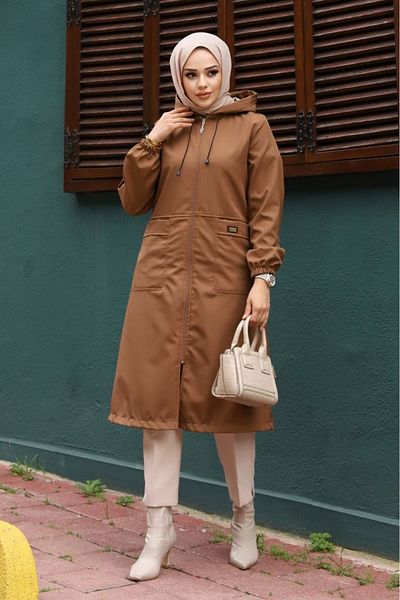 ALNİSS COLLECTİON Καμπαρντίνα με κουκούλα και τσέπες με ρίγες στο εσωτερικό