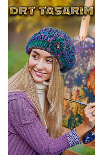 drt tasarım Mor yeişl ponponlu simli Ressam Bere