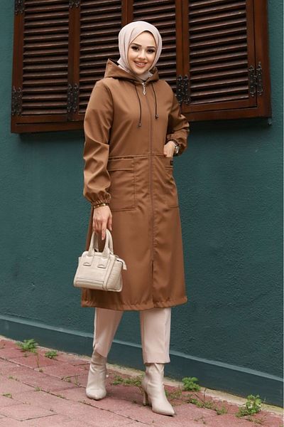 ALNİSS COLLECTİON Καμπαρντίνα με κουκούλα και τσέπες με ρίγες στο εσωτερικό