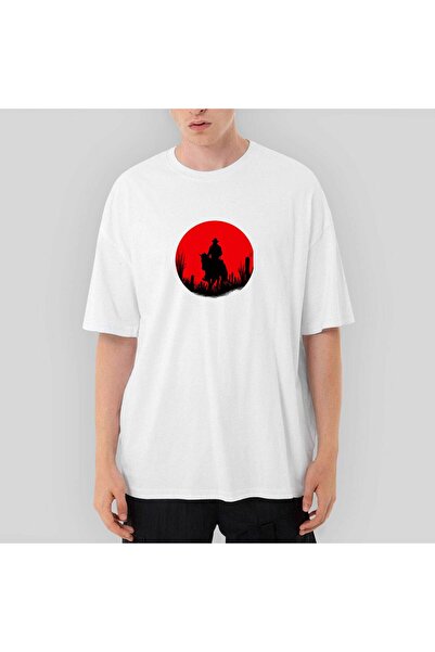 CrowsGate Tricou alb, roșu, supradimensionat, Red Dead Redemption 2