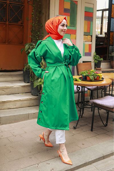 suffemoda Balonkol Trench Coat with Button Detail on the Sides