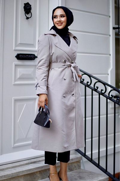 ALNİSS COLLECTİON Belted Umay Trench με μανίκια και αλυσίδα στην πλάτη