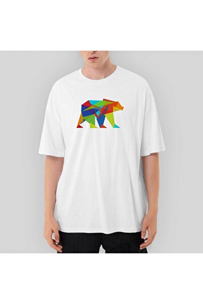 CrowsGate Μπλουζάκι Bear Color Mozaik oversized Λευκό XL