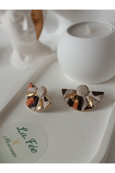 La fee aksesuar Çelik Küpe Aparat Yelpaze Küpe - Leopar Desen Polimer Kil Küpe