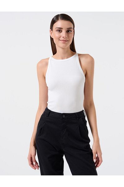 Jimmy Key Fehér Slim Fit Halter Neck ujjatlan kötött alsóing