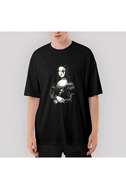 CrowsGate Tricou negru supradimensionat Mona Lisa
