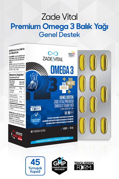 Zade Vital 45 Capsules Premium Omega 3 Fish Oil - General Support