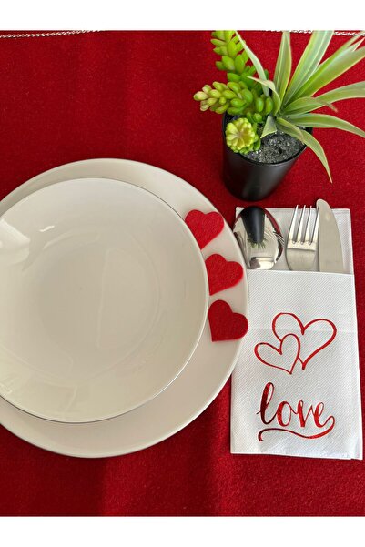 kidspartim 12 منديل أحمر مذهّب، أبيض بجيب Air Touch Heart Love - 40x40