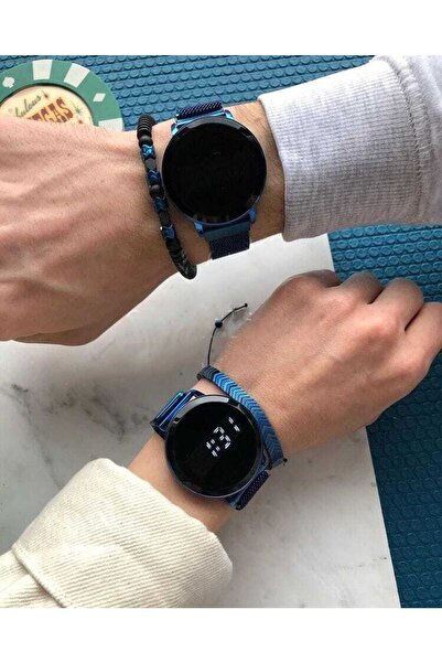 ÇENÇEN Lacivert Hasır Mıknatıslı Kordon Dokunmatik Ekran Sevgili Saatleri