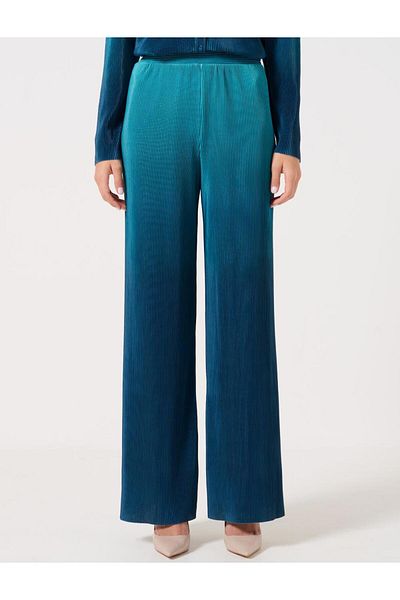 Jimmy Key Türkise, locker geschnittene, plissierte Strickhose mit hoher Taille und weitem Bein