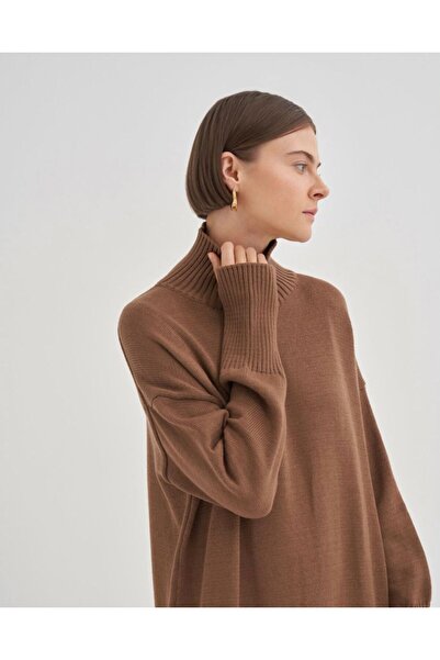 QOOQ STORE LAV TRİKO ELBİSE KAHVE