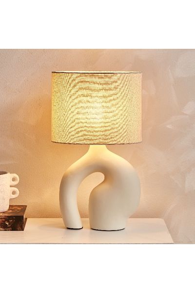 Home Box Novalie Ceramic Table Lamp with Linen Shade - 39 cm