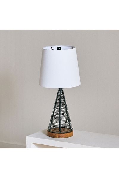 Home Box Aron Metal and Wooden Lamp with Fabric Shade - 26x53 cm