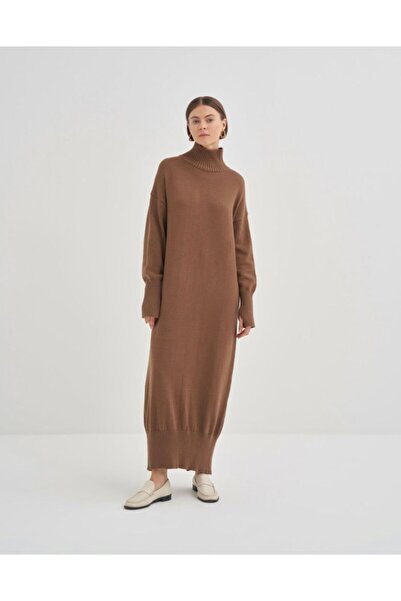 QOOQ STORE LAV TRİKO ELBİSE KAHVE