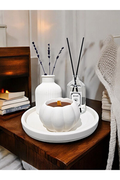 DNZ DEKOR 4Lü Set Kahve Kokulu Mum + Çizgili Vazo + 100Ml Fresh Oda Kokusu + ...