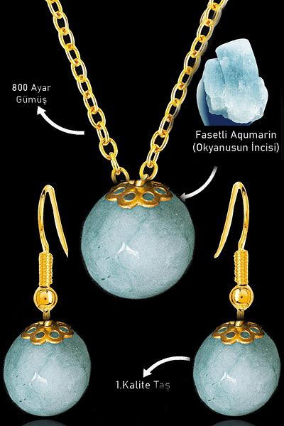 Erilsa Certified Gold Faceted Aquamarine Stone Necklace and Earring Set