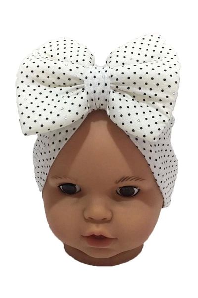 ÖZLEM BEBE Baby Girl White Dotted Bow Bonnet