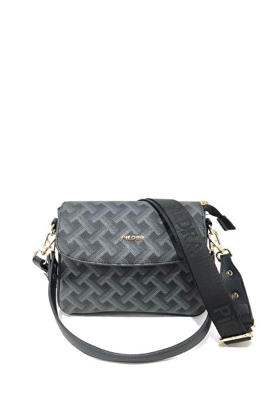 Piedra Siyah Renk Üç Boyutlu Desenli Tasarım Bol Gözlü Fermuarlı Omuz Askılı ...