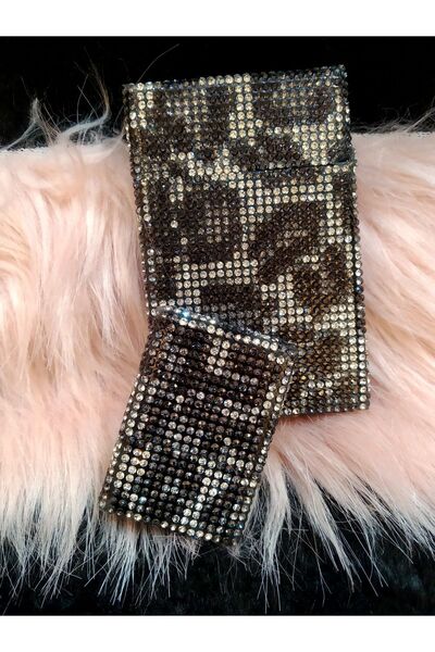 NESGIFT Geniş Siyah-gümüş Lleopar Taşlı Slim (kısa Slim ]sigara Kutusu Ve Zip...