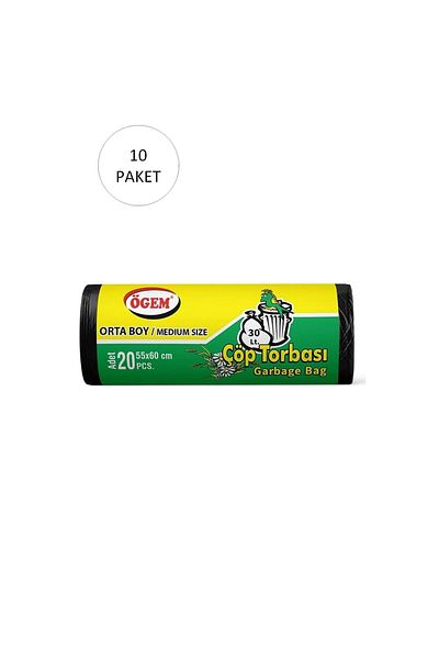 MBB ETİCARET Medium Size Garbage Bag 55 x 60 cm 20 Pieces Roll x 10 Pack = 200 Pieces (Black)