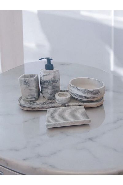 Trust Stone Σετ μπάνιου από σκυρόδεμα 6 τεμαχίων Marble Series Anthracite