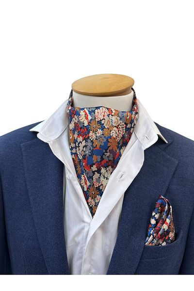 TMFASHİON Men's Floral Patterned Self Tied Neck Monşer Ascot Scarf Pocket Handkerchief Set