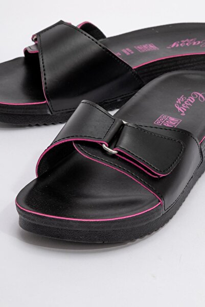 Ccway Black Fuje Women's Slippers - Single Velcro