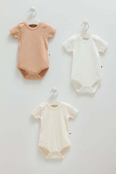 Caramell 100% Cotton 3-Piece Short Sleeve Bodysuit Set for Baby Boy