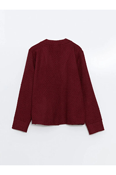 LC Waikiki LCWAIKIKI Classic Bordo V Yaka Dokulu Kadın Hırka