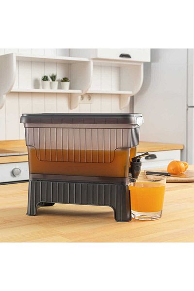 PERİBOİA Gray Refrigerator with Faucet and Stand Water - Lemonade - Beverage Dispenser Picnic Canister 4 LT