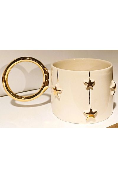 Monako Limited Edition 24 Carat Gold Embroidered, Star Embossed, Handmade Mug 200 ml