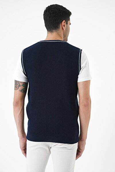 CHUBA Navy Blue V-Neck Thessaloniki Knitted Knitwear Sweater - Standard Fit 25W2003