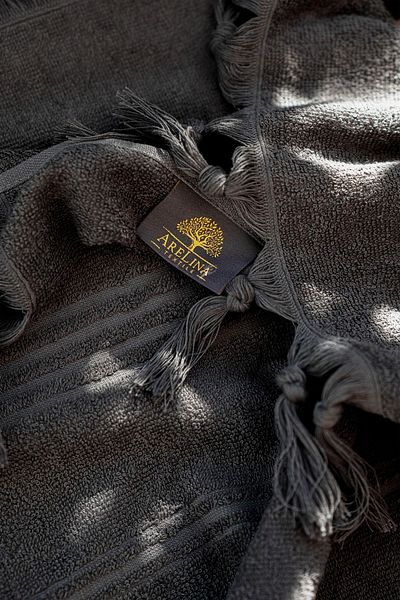 OYT TEKSTİL Arelina Textile Beach & Spa Towel, Gray-anthracite, 100x170 Cm, Fringed, 100% Cotton, Ecotex Certified