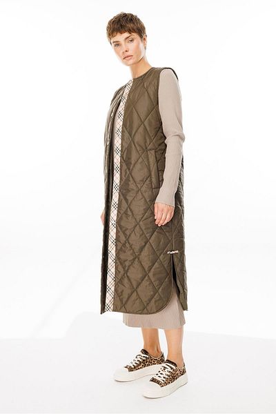 Micca Khaki Quilted Long Sports Vest - 24 Garni Detailed, for All Time