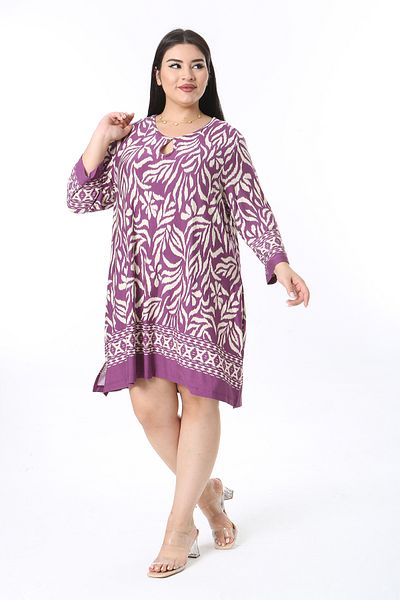 Şans Women's Plus Size Plum Kiss Collar Capri Sleeve Tunic Dress 65N38351