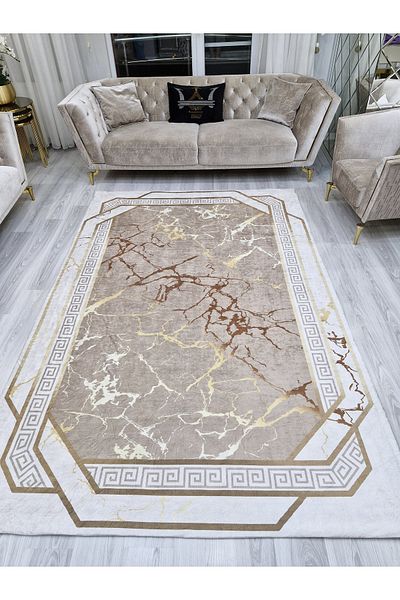 ALLGELSİN 6m2 Meter Square Washable Carpet Cover - 200x300cm, Elastic Bottom, Modern Striped