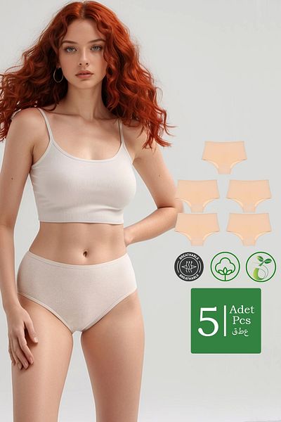 MEINE LIEBE High Waist Cotton 5 Pack Bato Panties Tan