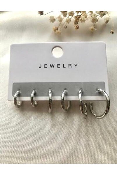 petit bijou Kadın Gümüş Bijuteri Küpe, Çoklu Küpe, Halka Küpe, Zirkon Taşlı Çoklu Küpe Seti