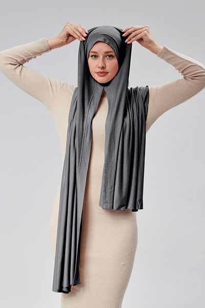 Sonbaharmoda Women's Hijab Combed Shawl Ready Practical Snap-On Easily Wear Long Four Seasons Cotton Shawl