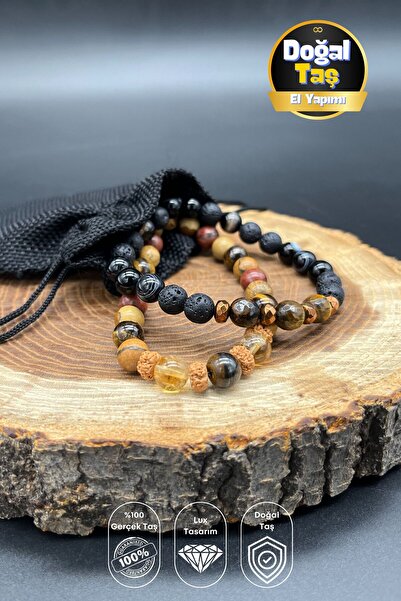 Balzamin Design Men's Bracelet Combination - Natural Stone, Black Agate, Tige...